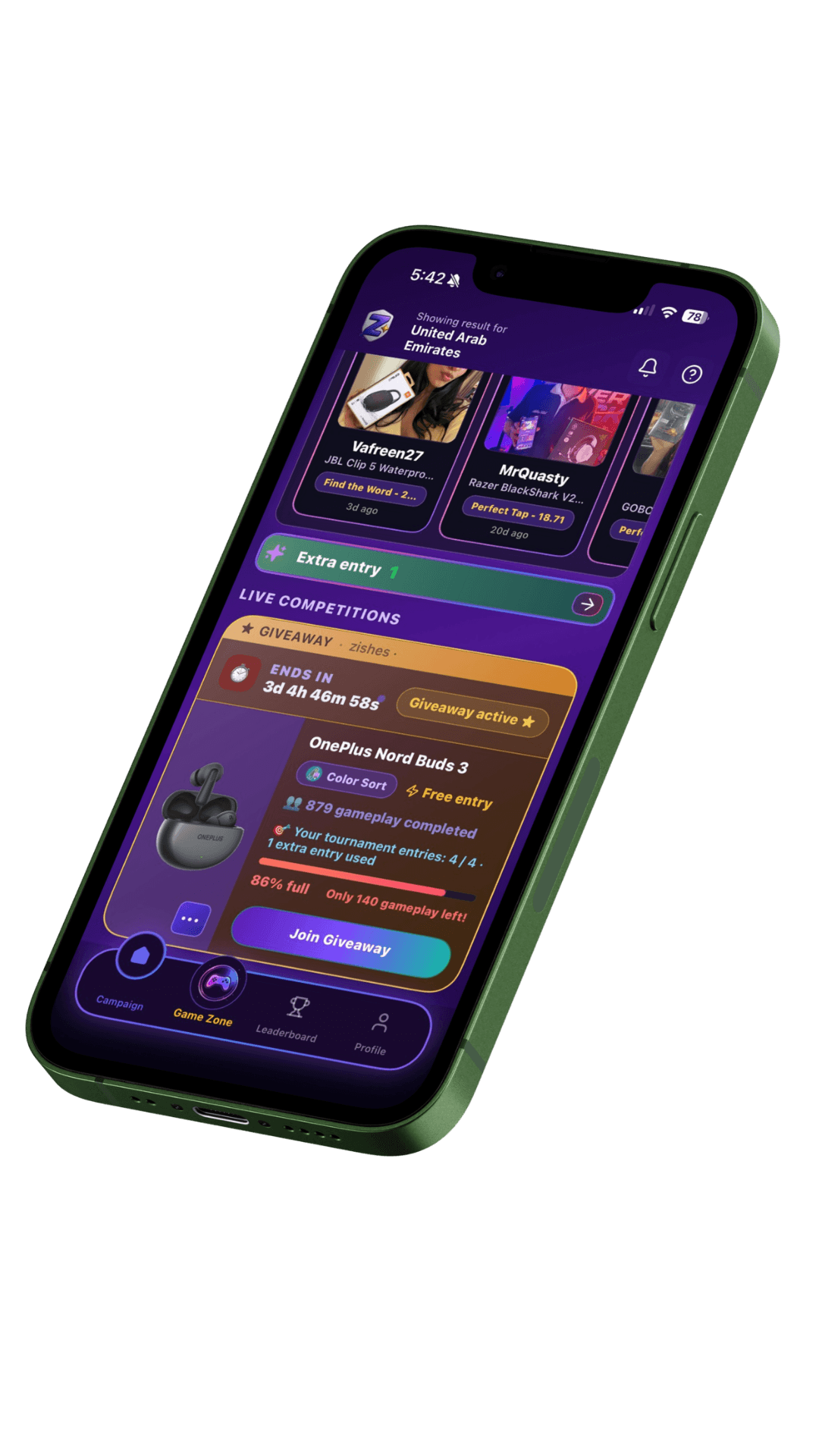 Zishes campaign app screen